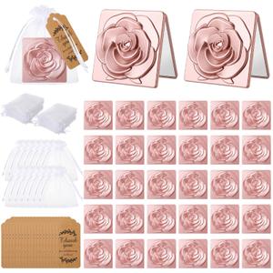 Soaoo 30 Sets Rose Compact Mirror Gifts Bulk Pocket Mirror with Thank You Tags and Organza Bag for Women Wedding Bridal Shower Valentines Quinceanera Party Favors Souvenir Gifts(Rose Gold)