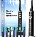 Bymore Electric Toothbrush for Adults, Sonic Rechargeable Toothbrush with 8 Brush Heads, 330-Day Battery, 5 Cleaning Modes & 2-Min Timer, Travel-Friendly Ultra Clean Design – Black
