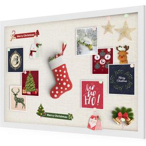 Cork Board Bulletin Board 18" x 24", Large Linen Corkboards with Frame for Walls, Cute Picture Display Pin Board Vision Board for Room School Office Bedroom 20 Pushpins Vintage White (24"x18"-1 Pack)