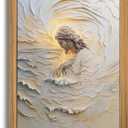 Framed 3D Textured Christian Jesus Canvas Wall Art, Jesus With Golden Halo Wall Decor Paintings, Religious Bible Posters Prints Pictures Artwork for Church Living Room Bedroom Home Decor 16x24 Inch