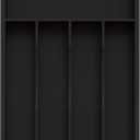 Bamboo Silverware Organizer, Kitchen Drawer Organizer, Utensil Holder, Cutlery Tray & Spoon Flatware Storage with Grooved Drawer Dividers (Black, 9.5''W x 13.5''D)