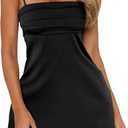 HYPERFIRE Women's Summer Spaghetti Strap Satin Mini Dress Smock Cami Short Dresses Party Evening (Medium)