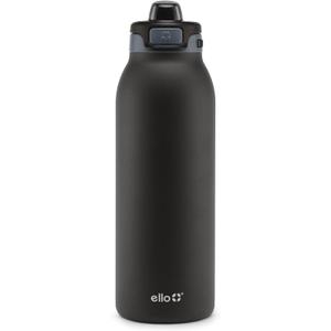 Ello Pop & Fill 40oz Stainless Steel Water Bottle with Quick Fill Technology, Double Walled and Vacuum Insulated Metal, Leak Proof Locking Lid, Sip and Chug, Reusable, BPA Free, Tonal Black