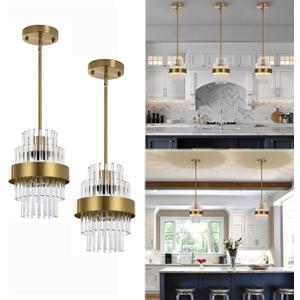 Pendant Light Fixtures, 7inch Modern Glass Pendant Light, 2 Pack Brass Color Kitchen Island Pendant Lights, Height Adjustable Pendant Lighting