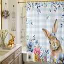Easter Shower Curtain Bunny Blue Eucalyptus Leaves Bath Curtains Spring Buffalo Plaid Seasonal Waterproof Polyester Fabric Bathroom Shower Curtain Set with 12 Hooks Decoration 72 x 72 Inches
