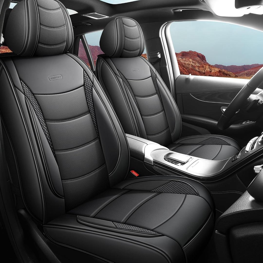 Car Seat Covers Full Set (5 Seats) Nappa Leather Airbag Compatible Waterproof for Sedans SUVs Trucks Heavy Duty Protection for Dogs and Work Black