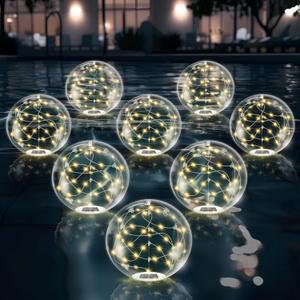 afzdby Floating Pool Lights Solar Powered,14 Inch 3000K Warm White Inflatable Glow in The Dark Balls,IP68 Waterproof Led Light up for Inground Pool,Christmas Decorations Outdoor Ornaments
