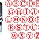 Custom A-Z Alphabet Stamp in Red Ink Monogram Round Rubber Stamp Self Inking Initial Stamp Shiny Mini Stamper 20 mm