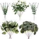 Cliselda 40 Pcs Artificial Eucalyptus Leaves Stems, 5 Kinds Mixed Fake Greenery Stems Bulk, Silver Dollar Eucalyptus Stems Bundle Faux Greenery Branches for Wedding Floral Arrangement Centerpiece
