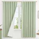 LAMIT 100% Blackout Natural Linen Curtains, 63 Inches Linen Textured Thermal Bedroom Curtains Back Tab and Rod Pocket Neutral Panels with White Liner for Farmhouse, 2 Panels, 52 x 63 Inch, Light Green