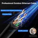Cat 6 Outdoor Ethernet Cable 100 ft, 24AWG 10Gbps Cat6 Cable Cord Waterproof Direct Burial LLDPE UV Jacket, Internet Network Cable with 20 Ties Support POE Cat6 Cat5e Cat5, CCA, UTP for PC