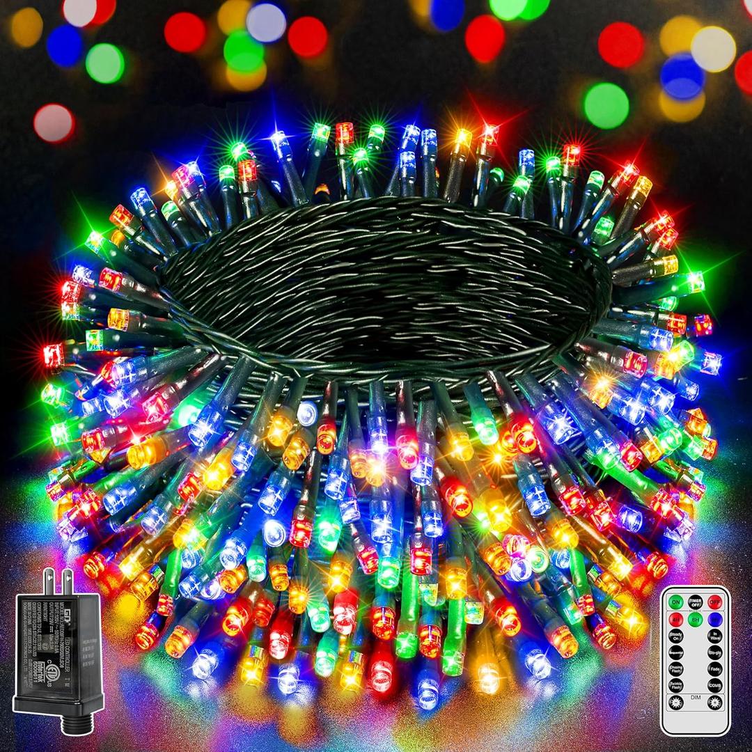 500 LED 164 FT Christmas Lights, Waterproof Outdoor String Lights with Remote and Timer, Christmas Tree Lights with 8 Modes Dimmable, Fairy Lights for Holiday Decor (Multicolor)