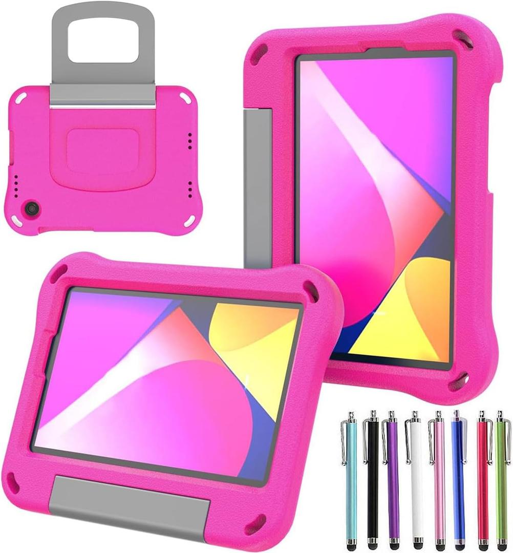 Case for TCL Tab 8V/Tab 8 LE/Tab 8 Plus/Tab 8 WiFi/Tab 8 SE (9137W, 9132X, 9138S, 6048E, 91232X1) - Lightweight Protective EVA Kids Kickstand Cover Case + 1 Stylus (Pink)