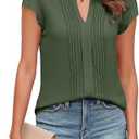 Blooming Jelly Womens Blouses Dressy Causal V Neck Pintuck Short Petal Sleeve Business Tops Ladies Summer Trendy Work Shirt, Medium, Army Green 