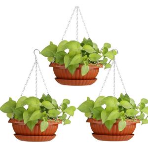 summer flower Planter, 3pcs 12.59in Large Hanging, Plant Pot with Drainage Hole, Plastic, for Indoor Outdoor Garden Herb Succulent, Wall Window Mount, Red2