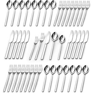 KINGSTONE Silverware Sets, 60 Piece Flatware Set for 12, 18/10 Stainless Steel Cutlery Set Mirror Polished Modern Design Dishwasher Safe