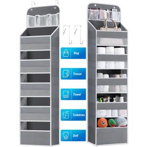 Over the Door Organizers Storage - 6 Shelf Hanging Storage shelves Door Organizer with Pockets, Anti Tilt 44 lb Load Behind Door Organizer for Bedroom,Nursery,Bathroom,Kitchen,Dorm,Shoe - 1 Pack,Grey