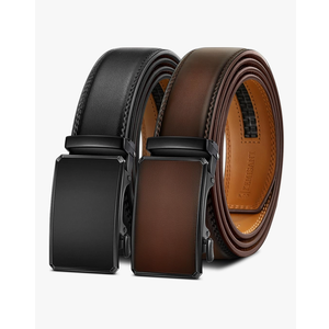 KEMISANT Men Belt 2 Pack, Leather Ratchet Belt Easy Click Slide For Men 1 3/8",Cut for Fit 48-56"