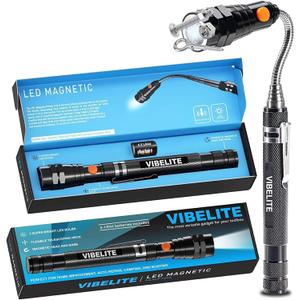 VIBELITE Extendable Magnetic Flashlight with Telescoping Magnet Pickup Tool- Cool Gadget Valentines Day Gifts for Him, Men, Teen Boys, Husband, Dad, Father, Mechanic, Women, Black