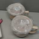 ZEBERBO Ceramic Soup Bowls with Vented Lid, 32 Ounce Soup Mug with Handle, 2packs 5 inch Jumbo Soup Cups, Wide Large Cereal Bowl for Oatmeal, Gumbo Salad, Microwave Oven Safe (Latte)