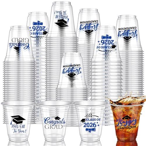 Eaasty 200 Pcs 12oz Graduation Cups 2026 Disposable Plastic Cups for Class of 2026 Graduation Party Congrats Grad Elegant Party Supplies Tableware Decorations (Blue)