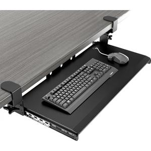 AX WABER Keyboard Tray Under Desk Pull Out with Extra Sturdy C Clamp Mount System, 27.3 (32.5 inch Including Clamps) x 11 Inch SlideOut Platform Computer Drawer for Typing Vintage AX01WG02