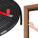 40FT Rubber Weather Stripping Door Seal, Self Adhesive Extra Thick D-Shaped Door Insulation Strip for Large Gap, Block Drafts, Noise Reduction, Door Soundproofing Strip(Black)