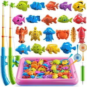 TEMI Fishing Toy for Kids 3-8 Years Old, Bath Toy for Child, Magnetic Fishing Pole for Toddlers, Summer Water Toys for Boys and Girls, Outdoor and Indoor Toys, Gifts for Birthday and Holidays (Square Pool)