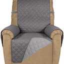 PureFit Reversible Quilted Sofa Cover, Water Resistant Slipcover Furniture Protector, Washable Couch Cover with Non Slip and Elastic Straps for Kids, Dogs, Pets (Small Recliner, Gray/Light Gray)