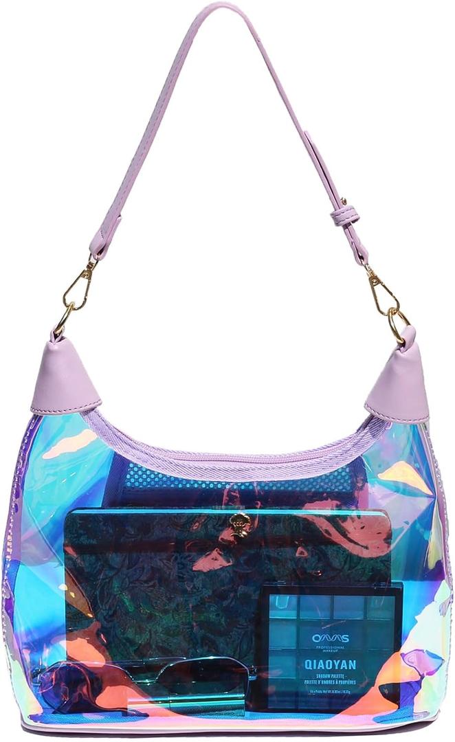 Clear Shoulder Bags for Women, Stadium Approved Cute Hobo Tote Crossbody Handbag Mini Clutch Purse