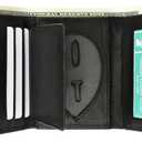 RFID Genuine Leather Trifold Badge Holder Wallet Black, Police Badge Holder