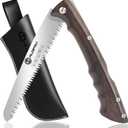 Folding Pruning Saw 7 Inch with Leather Sheath and Wenge Wooden Handle, SK5 Steel Blade, Foldable Hand Saw for Camping, Survival, Wood Cutting, Bushcraft and Tree Trimming