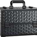 Joligrace Makeup Train Case Professional Cosmetic Organizer Aluminum Storage Box with 4 Adjustable Dividers Trays Lockable Portable with Shoulder Strap (EXP 12/31/36)