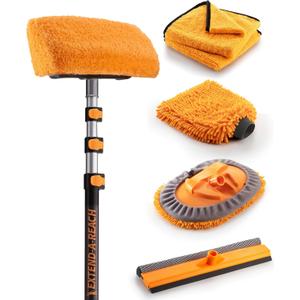 Car & RV Wash Brush Kit 48-144 Long Extendable Handle Car, RV, Truck Washing Kit with Extension Pole - Microfiber Car Mop, Soft Washing Brush, Window Squeegee, Mitt, The Ultimate RV-Wash Cleaning Kit