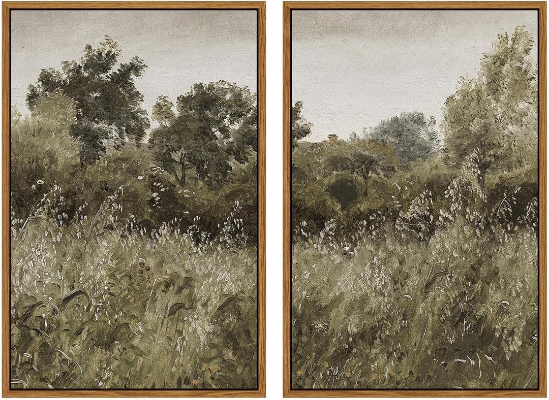 InSimSea 2 Pcs Framed Wall Art Vintage Farmhouse Decor, Retro Grassland Paintings Above Bed Wall Decor, Canvas Prints, Living Room,Bedroom,Office Retro Country Decorations, 16x24inch, Set of 2