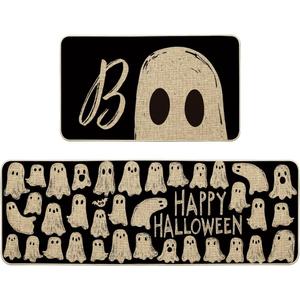 Artoid Mode Boo Ghosts Bat Happy Halloween Kitchen Mats Set of 2, Low-Profile Home Decor Kitchen Rugs for Floor - 17x29 and 17x47 Inch
