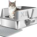 Stainless Steel Cat Litter Box with Lid, XL Metal Litter Box, Extra Large Litterbox for Big Cats, High Sided | Easy Cleaning | Odor-Free Includes Scoop and Mat