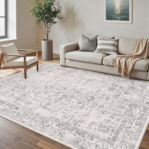 Gray Area Rug 5x7 Machine Washable Vintage Living Room Distressed Non Slip Carpet Traditional Indoor Bedroom Grey Retro Floral Accent Throw Large Rug for Office Kitchen Bathroom Dining Room