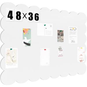 Scalloped Bulletin Board 48x36 inches, Decorative Felt Pin Board for Wall Cute Cork Board Alternative with Push Pins, Foldable Display Vision Board for Photos, Notes & Reminders,