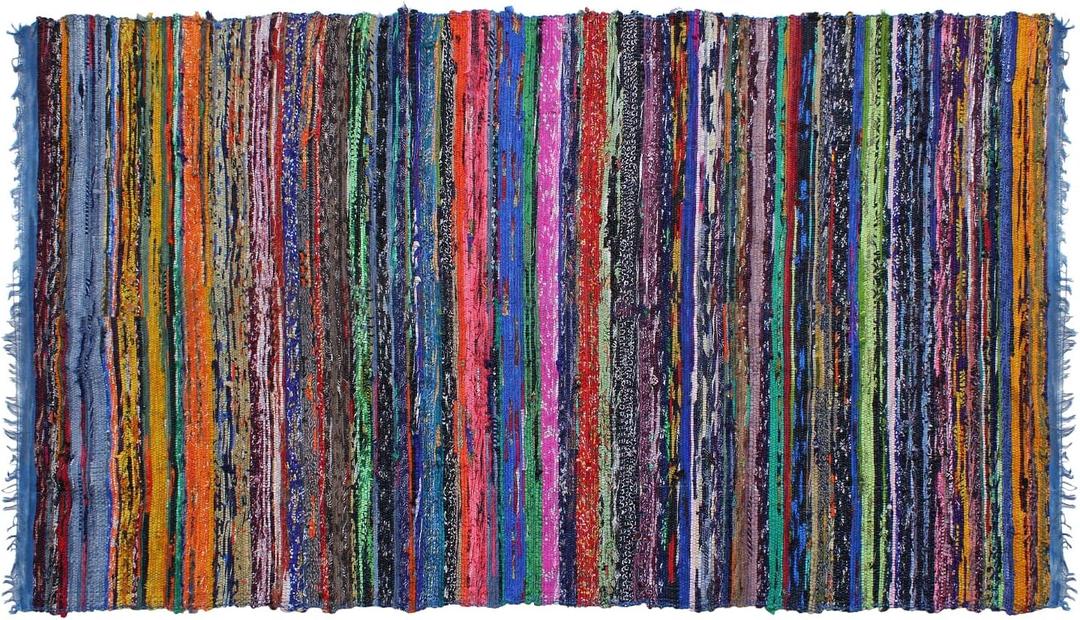 INDIAN ARTISTIC Multi Color Chindi Rag Rug 4X6 Hand Woven Rug & Reversible Rug |Recycled Cotton Chindi Rug for Living Room Kitchen | Rustic Rug | Cotton Rug | Runner Rugs (Blue Colour)