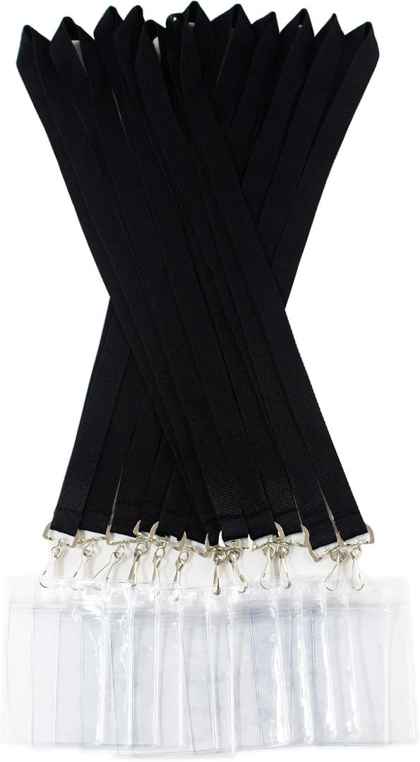 12 Pack Cruise Lanyard with Waterproof ID Card Holder, Colorful Solid Color Durable Lanyard with Badge ID Holder for Badge Card and Carnival Sail (Black)