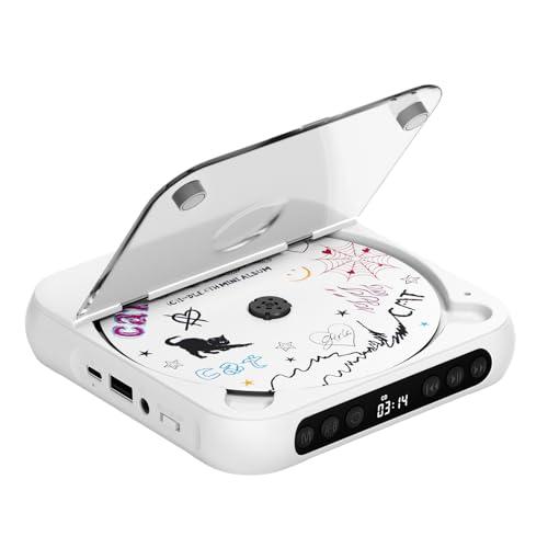 ENVYCLOUD CD Player Portable with Dual Stereo Speakers, Rechargeable Portable CD Player with Bluetooth for Home with Headphones, Support CD/AUX/USB, White : Electronics