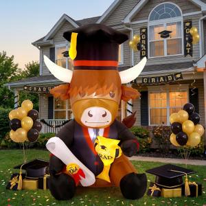 Sosation 5ft Inflatable Graduation Decorations Highland Cow with LED Lights Class of 2026 Blow up Lighted Yard Decor for Indoor Outdoor Lawn Garden College High School Party Supplies