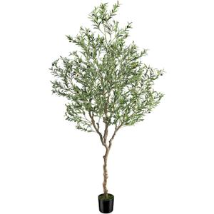 7ft Artificial Olive Tree Potted, Faux Indoor Plants with Natural Wood Trunk & Lifelike Fruits, Realistic Tall Fake Tree for Home Office Decor, Housewarming Gifts