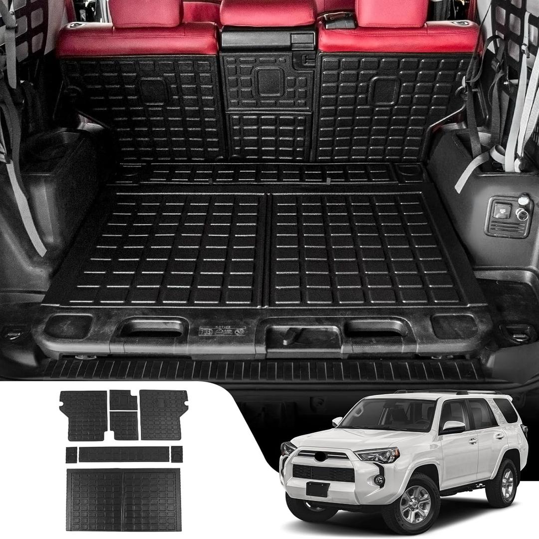 Cargo Mat Compatible with 2010-2024 Toyota 4Runner 5 Seat Trunk Mat Cargo Liner All Weather Back Seat Cover Protector 2023 4 Runner Accessories (Trunk Mat+Backrest Mats,Fit With Sliding Tray)