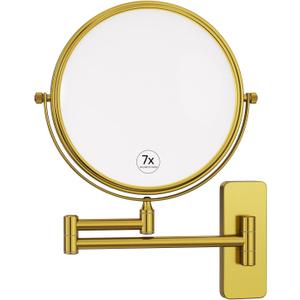 Nicesail Brass Make up Mirror Wall Mounted,1X and 7X Double-Sided Magnifying Mirror Brass Vanity Mirror for Bathroom Wall Extendable Swivel, Antique Brass Finish (8 Inch, 7X)