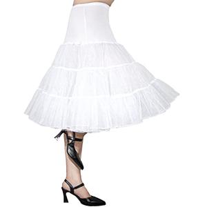 Modeway 1950s Vintage Knee Length Crinoline Petticoats For Women Tulle Skirts For Under Dresses Clothing White,S