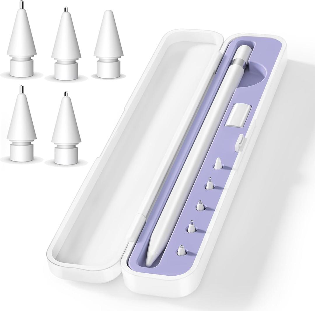 Inesore Pencil Case Compatible with Apple Pencil Pro/1st/2nd Gen/USB-C,Contain 5 Pack for Apple Pencil Tips Replacement Accessories (Purple Silicone Card Slot)