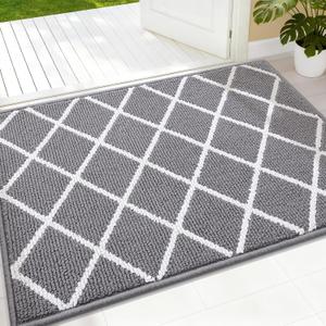 Finchitty Indoor Door Mat, Dirt Resistant and Absorbent, Low-Profile, Non-Slip, Washable Inside Floor Mats for Front Door, Back, and Entrance, 32" x 20", Grey