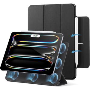 ESR for iPad Pro 11 Inch Case (M5/M4) 2025/2024, Strong Magnetic Attachment, Slim Trifold Stand Case, Supports Pencil Pro and Pencil(USB-C), Tough Protection, Auto Sleep/Wake, Rebound Series, Black